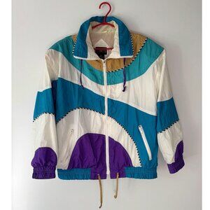 90s vintage multicolor colorblock abstract print retro windbreaker track jacket